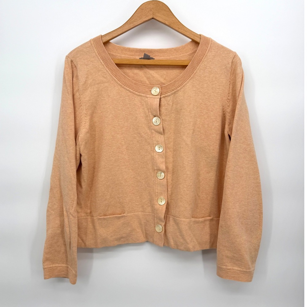 J Jill‎ Cardigan Sweater Peach Cotton Blend Button Front Cropped Size LP